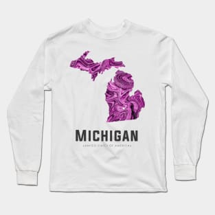 Michigan state map abstract pink Long Sleeve T-Shirt